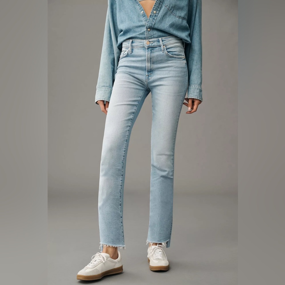MOTHER Light Wash Straight Leg Jeans in Pale Blue